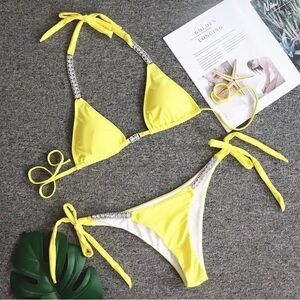 Yellow Bikini with Rhinestone Accents